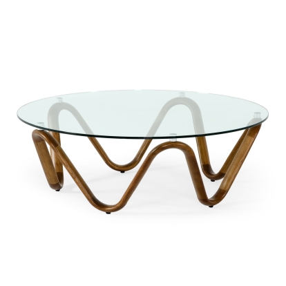 Modrest Lassen Modern Glass & Walnut Coffee Table Walnut Coffee Table 78041 VGCSCT-20048-WAL-CT