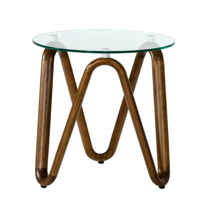 Modrest Lassen Modern Glass & Walnut End Table Walnut End Table 78042 VGCSLT-20048-WAL-ET