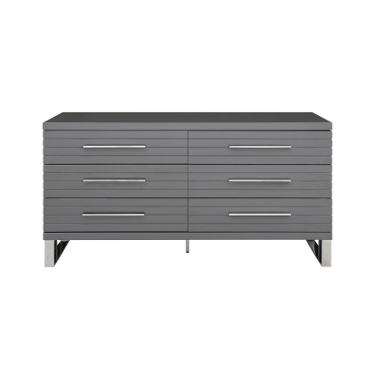Modrest Splendor Grey High Gloss Slatted Dresser Grey Dresser 78064 VGVCJ20256-D-GREY-DRS