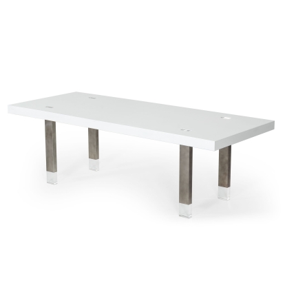 Modrest Lenny- Modern White High Gloss & Stainless Steel Gun Metal Dining Table White Dining Table 78096 VGGMDT-1393B-WHT-DT