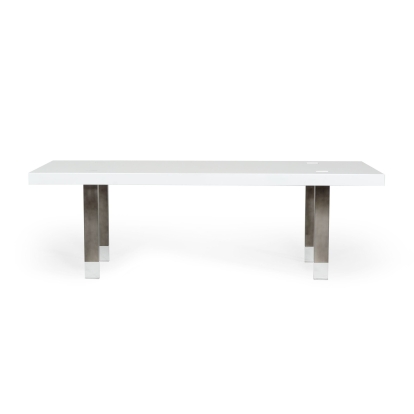 Modrest Lenny- Modern White High Gloss & Stainless Steel Gun Metal Dining Table White Dining Table 78096 VGGMDT-1393B-WHT-DT