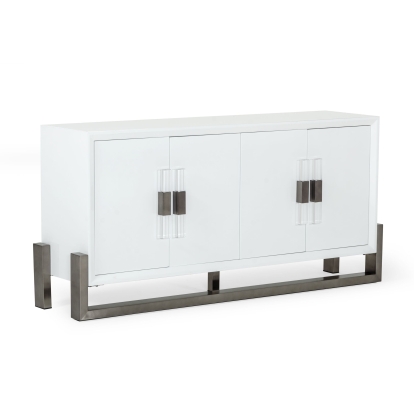 Modrest Lenny Modern White High Gloss & Stainless Steel Gun Metal Buffet White Buffet 78097 VGGMW-1393B-WHT-BUF