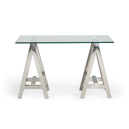 Modrest Ostrow Modern Glass & Stainless Steel Console Table Grey Console Table 78099 VGGMCP-705-CT