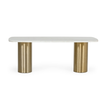 Modrest Rocky Glam White Marble & Brush Gold Dining Table White Dining Table 78100 VGGMM-DT-1360A-DT