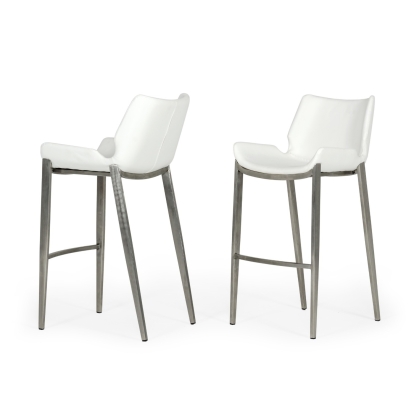 Modrest Dave Modern White Leatherette Bar Stool (Set of 2) White Bar Stool 78102Z VGHR5368/B-WHT-BS