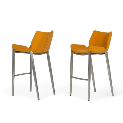 Modrest Dave Modern Orange Leatherette Bar Stool (Set of 2) Orange Bar Stool 78103Z VGHR5368/B-ORG-BS