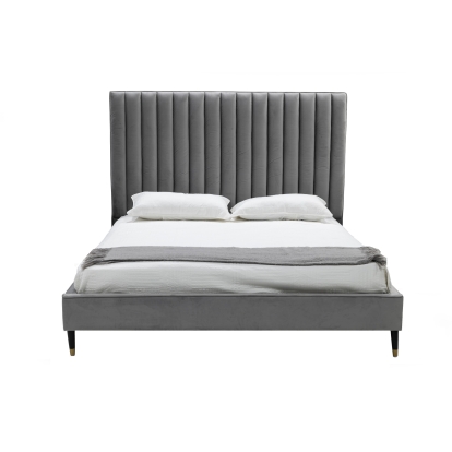 Modrest Hemlock Modern Grey Velvet Bed Grey Bed 78188|78189|78190 VGKKB606X-GRY-BED