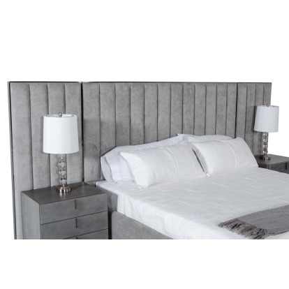 Modrest Buckley Modern Grey & Black Stainless Steel Bed with Nightstands Grey Bed 78264|78265|78266 VGVC2003-BED