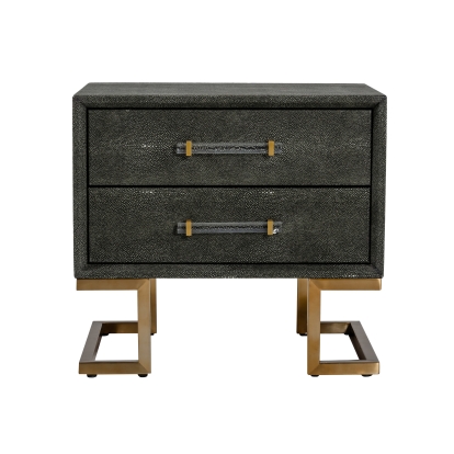 Modrest Howard Modern Shagreen Grey Leatherette & Gold Nightstand Grey Nightstand 78299 VGGMBEC-1528-GRY-NS
