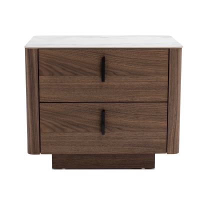 Modrest Chelton Contemporary White Ceramic & Walnut Nightstand Walnut Nightstand 78523 VGHB351U-WAL-NS