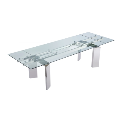 Modrest Viking Modern Extendable Glass Dining Table Silver Dining Table 78625 VGYFDT8180S-DT