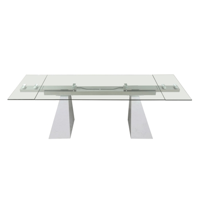 Modrest Latrobe Modern Extendable Quartz Stone & Glass Dining Table White Dining Table 78626 VGYFDT8765-5-DT-WHT