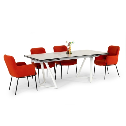 Modrest Farrell Modern White Ceramic Extendable Dining Table White Dining Table 78627 VGYFDT8765-3C-WHT-DT