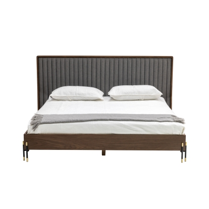 Nova Domus Metcalf Mid-Century Walnut & Grey Bed Brown Bed 78690|78675|80278 VGMABR-120-WAL-BED