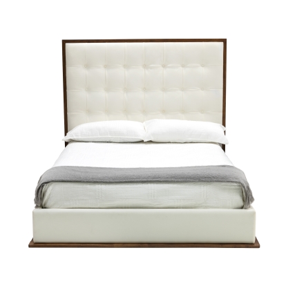 Modrest Amberlie White Vegan Leather & Walnut Bed White Bed 78845|78846|80294 VGMABR-96-WAL-BED
