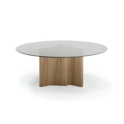 Modrest Kaye Modern Walnut + Glass 71" Round Dining Table Brown Dining Table 79027 VGBBMI2102A-BRN-DT