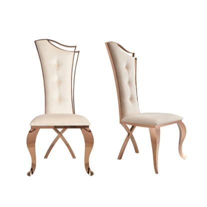Modrest Bonnie Beige Velvet & Rose Gold Dining Chair (Set of 2) Beige Dining Chair 79057Z VGZAY906-BEI-DC