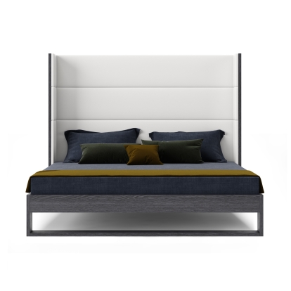 Modrest Heloise Contemporary White Leather & Grey Elm Trim Bed Grey Bed 79213|79212 VGBBMA1502-GRY-BED