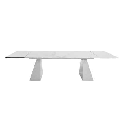 Modrest Latrobe Modern White Ceramic Quartz 118" Extendable Dining Table White Dining Table 79214 VGYFDT8765-5C-WHT-DT
