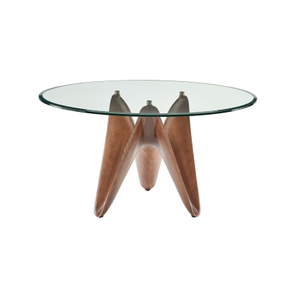 Modrest Seguin Round Glass + Walnut Dining Table Brown Dining Table 79226 VGCSRT-20045-BRN-DT
