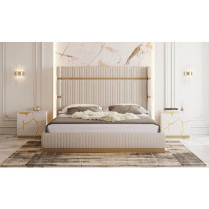 Modrest Sterling Modern Beige + Gold Bed + Nightstands Beige Bedroom Set 79274|79275|79291 VGVCBD1901-BEI-BED-2NS-SET
