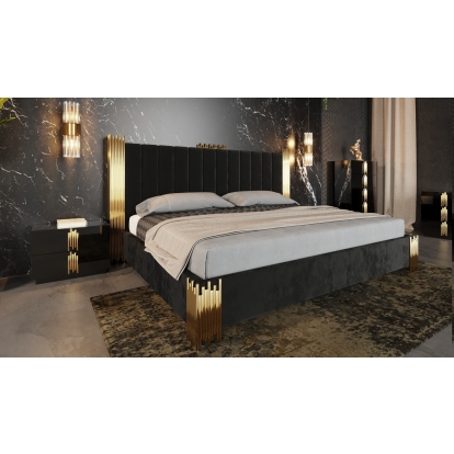 Modrest Token Modern Black + Gold Bed + Nightstands Black Bedroom Set 79284|79285|79286 VGVCBD815-BLK-BED-2NS-SET