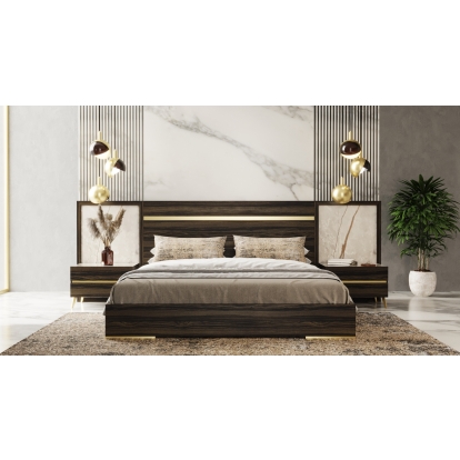 Nova Domus Velondra Modern Eucalypto + Marble Bed with Two Nightstands Brown Bedroom Set 79409|79410 VGACVELONDRA-BED-2NS