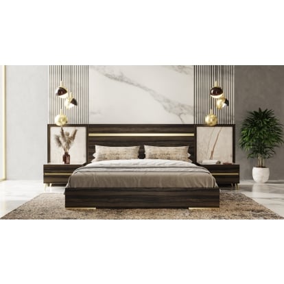 LA Furniture Velondra Modern Eucalypto + Marble Bed with Two Nightstands VGACVELONDRA-BED-2NS Contemporary Style by Vig Furnitrue Number 79409|79410 Catch Home Goods