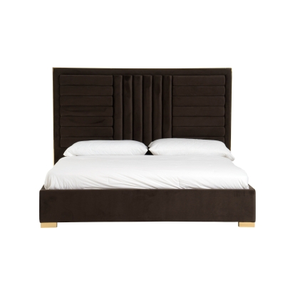 Modrest Daystar Modern Dark Brown Velvet & Gold Bed Brown Bed 79495|80250 VGVCBD1905-19-BLK-BED