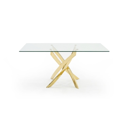 Modrest Pyrite Modern Glass and Gold Dining Table Clear Glass Dining Table 79517 VGEW-2133EE-G