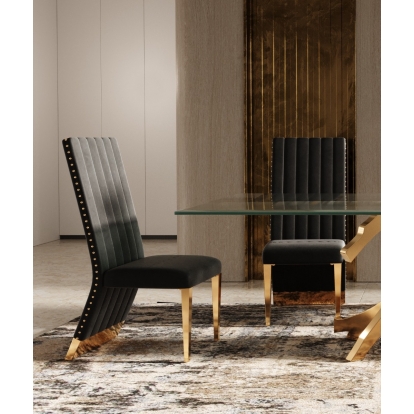 Modrest Keisha Modern Black Velvet and Gold Dining Chair Set of 2 Black Dining Chair 79566Z VGZA-Y629-BLK-DC