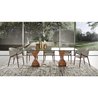 Modrest Cleveland Contemporary Glass and Walnut Dining Table Clear Glass Dining Table 79638 VGCS-DT-16152