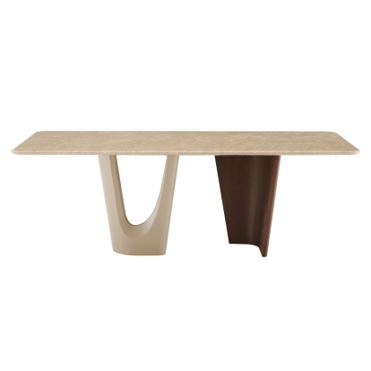 Modrest Brianna Contemporary Marble and Cream/Walnut Dining Table White Dining Table 79639 VGCS-DT-21076