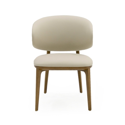 Modrest Chance Contemporary Cream and Brown Leatherette Walnut Dining Chair Cream Dining Chair 79640 VGCS-CH21045-DC
