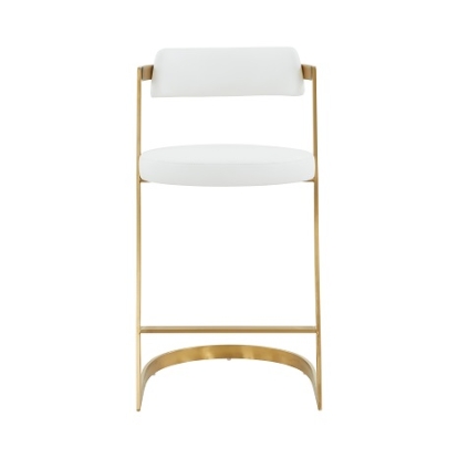 Modrest Shandra White Leatherette & Gold Counter Stool White Bar Stool 79656 VGRH-RHS-CS-220-PU-WHT-CS