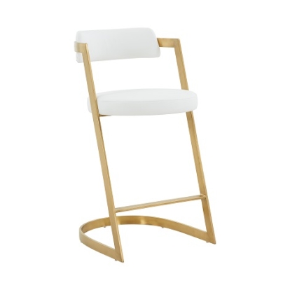 Modrest Shandra White Leatherette & Gold Counter Stool White Bar Stool 79656 VGRH-RHS-CS-220-PU-WHT-CS