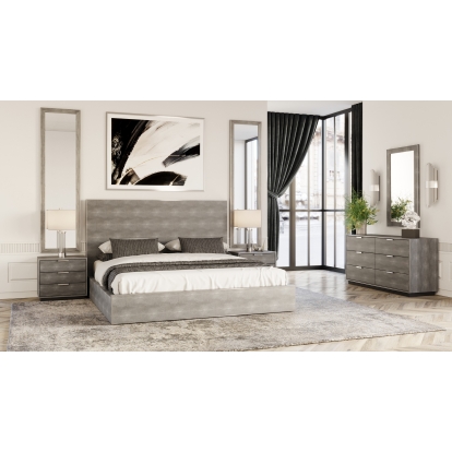 Modrest Dynasty Eastern King Modern Shagreen Bedroom Set 3 Drawer Grey Bed 79701 VGVCBD2108-XGRY-BED-SET-3