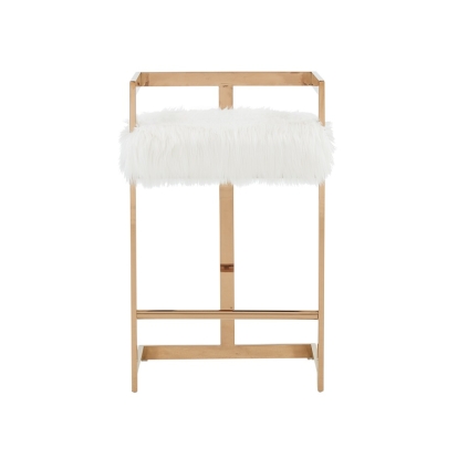 Modrest Halifax -Modern White Faux Fur and Rosegold Counter Stool White Bar Stool 79761 VGRH-RHS-DC-212-WHT-CS