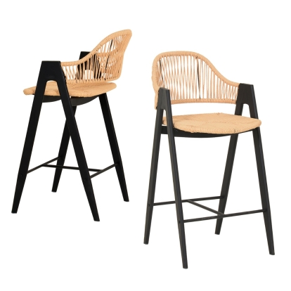 Modrest Gayle Modern Rattan Counter Stool Set of 2 Beige Bar Stool 79824Z VGFH-0139710-RB-BS