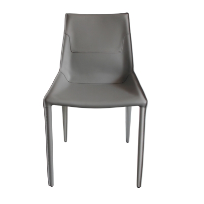 Modrest Halo Modern Light Grey Saddle Leather Dining Chair Set of Two Light Grey Dining Chair 79931Z VGYF-DC1113-LTGR-DC