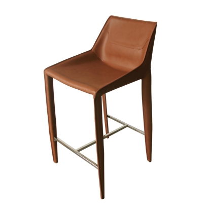 Modrest Halo Modern Cognac Saddle Leather Counter Stool Brown Bar Stool 79933 VGYF-BS1113-BR-CS