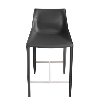 Modrest Halo Modern Grey Saddle Leather Counter Stool Gray/Grey Bar Stool 79934 VGYF-BS1113-GR-CS