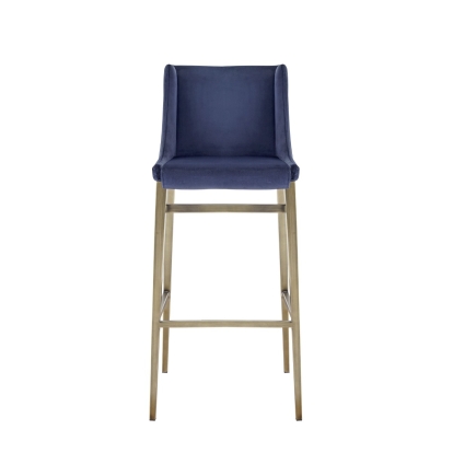 Modrest Mimi Contemporary Blue Velvet + Brass Counter Stool Set of 2 Blue Bar Stool 79957Z VGGA-6544CH-C-BL-CS