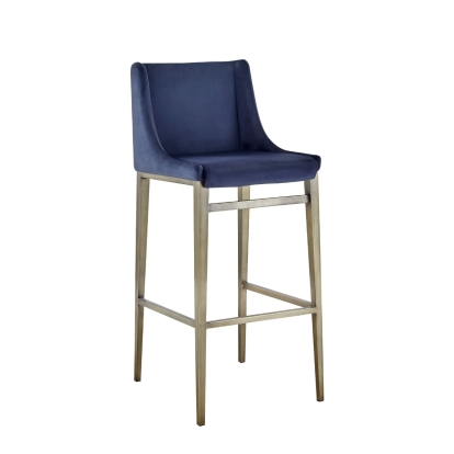 Modrest Mimi Contemporary Blue Velvet + Brass Counter Stool Set of 2 Blue Bar Stool 79957Z VGGA-6544CH-C-BL-CS