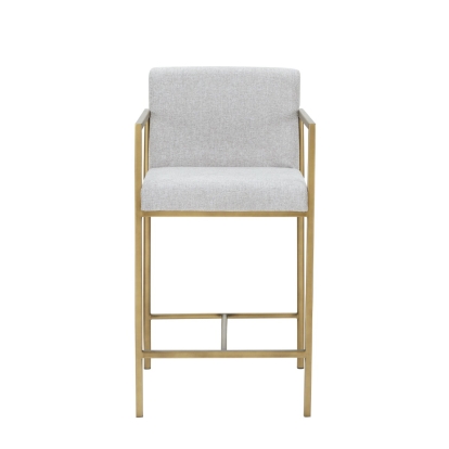 Modrest Burnham- Contemporary Light Grey Fabric + Brass Counter Stool Off-White Bar Stool 79960 VGGA-6960CH-C-CS