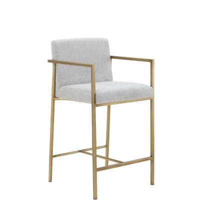 Modrest Burnham- Contemporary Light Grey Fabric + Brass Counter Stool Off-White Bar Stool 79960 VGGA-6960CH-C-CS