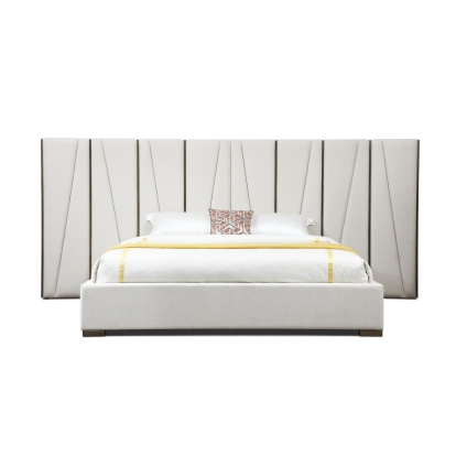 Modrest Nixa Modern Beige Velvet + Brushed Bronze + Birch Bedroom Set Beige Bedroom Set 81281|81282 VGVC-BD1909-SET-BGE