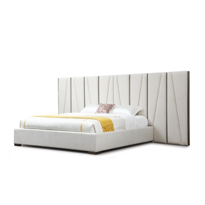 LA Furniture Nixa Modern Beige Velvet + Brushed Bronze Bed-eastern VGVC-BD1909-BED-BGE-eastern Contemporary Style by Vig Furnitrue Number 80001 Catch Home Goods
