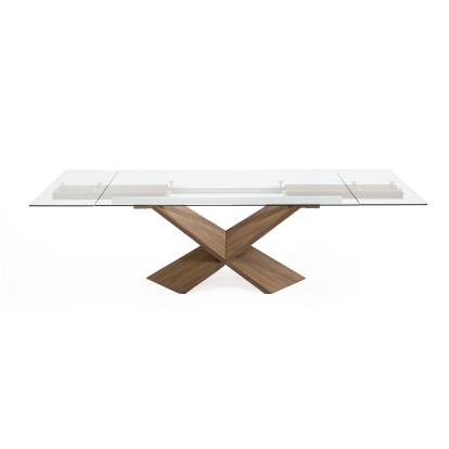 Modrest Scott Modern Walnut and Glass Extendable 70.5"/106" Dining Table Walnut Dining Table 80133 VGNS-GD8782X-W