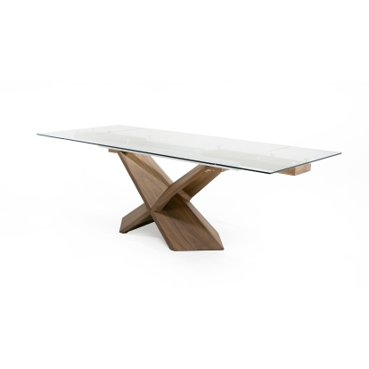 Modrest Scott Modern Walnut and Glass Extendable 70.5"/106" Dining Table Walnut Dining Table 80133 VGNS-GD8782X-W